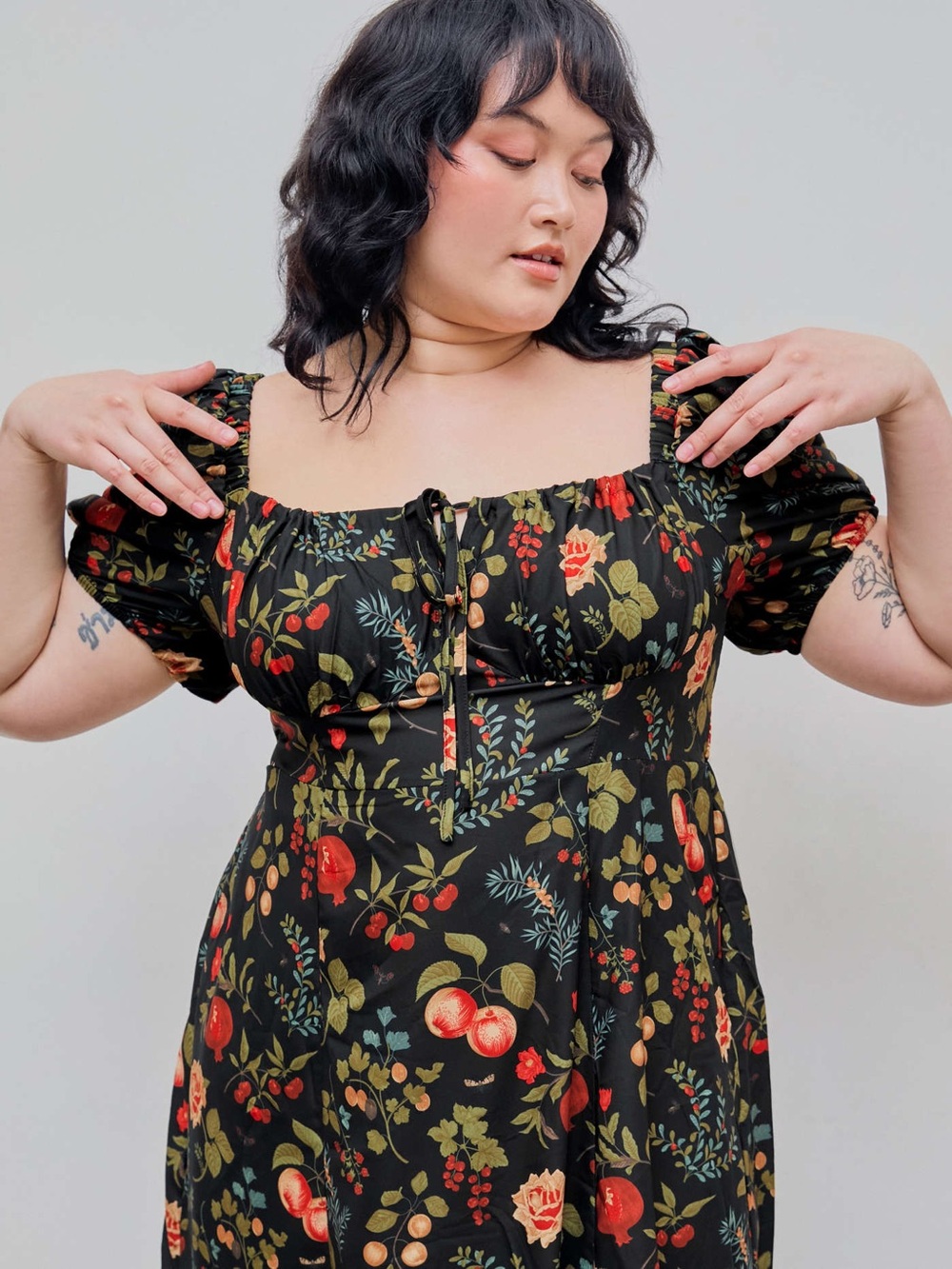 Cider NWOT Black Floral Off The Shoulder Midi Dress Size 3X - Picture 5 of 9
